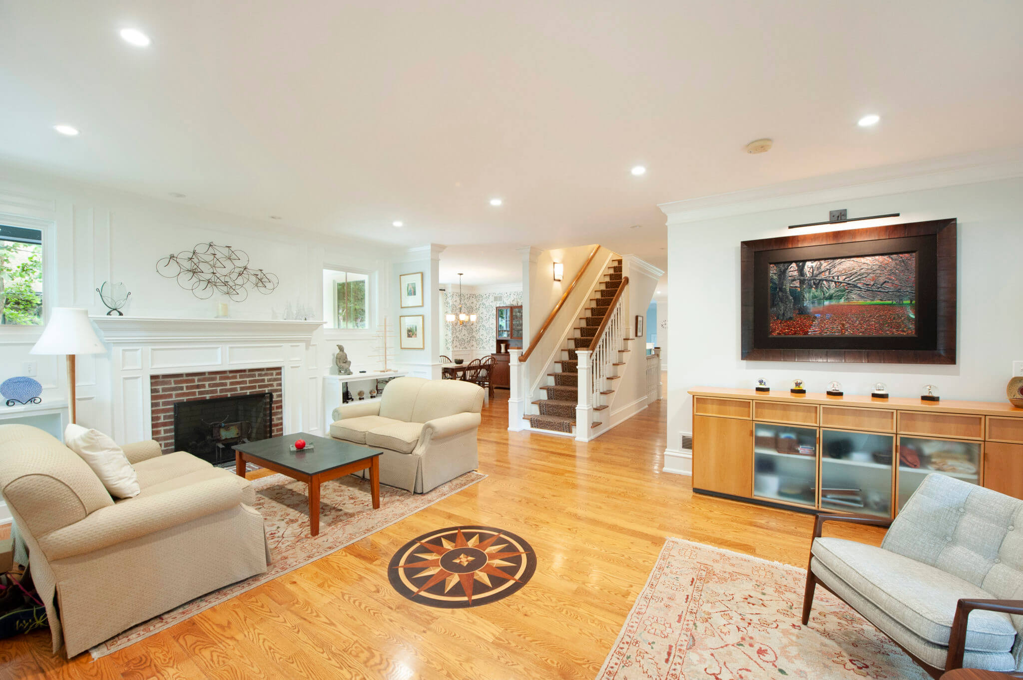 Spacious living room with modern decor.